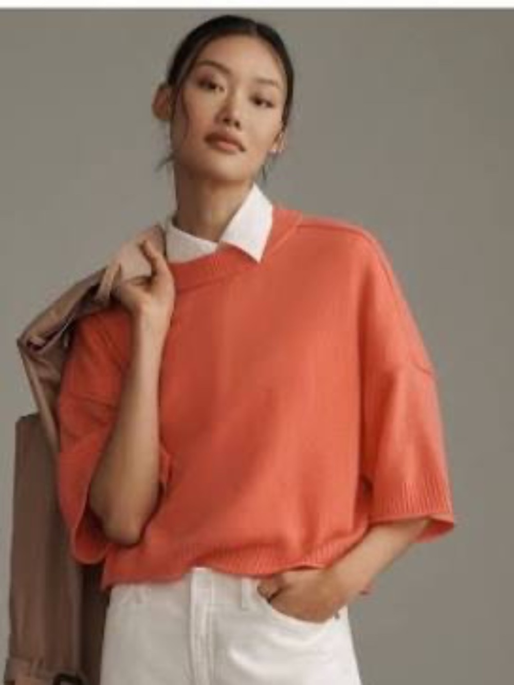 Anthropologie Goldie Sweater in Cashmere - Coral Fizz XXS